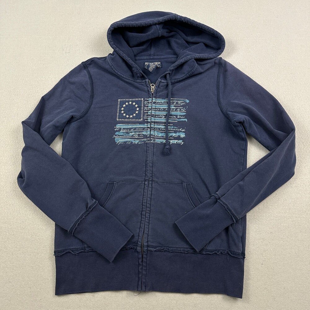 Vintage Polo Jeans Company Ralph Lauren Hoodie Women Large Blue Flag Full Zip L